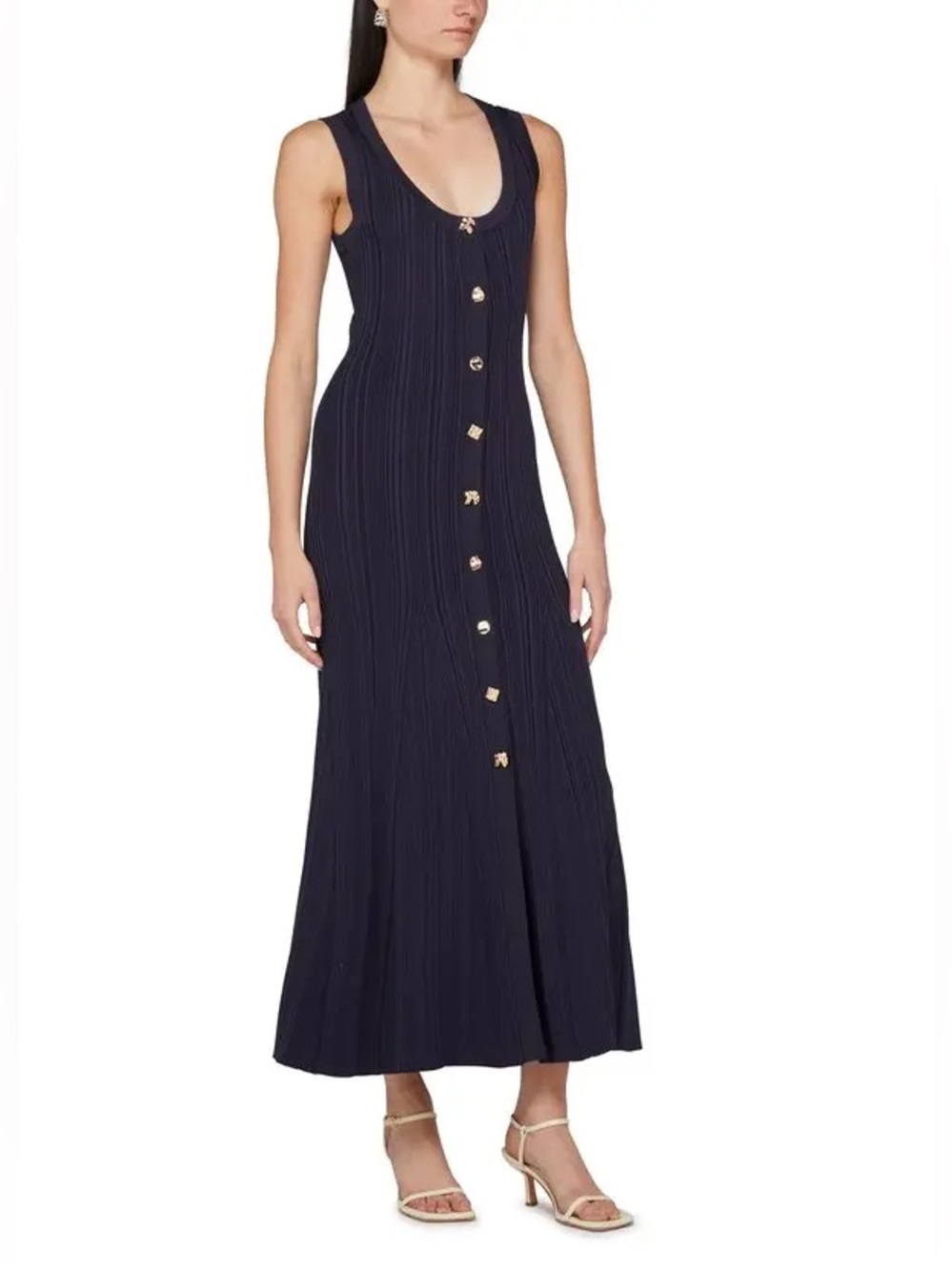 NWT Self-Portrait Viscose Knit Midi Dress In Navy Size M